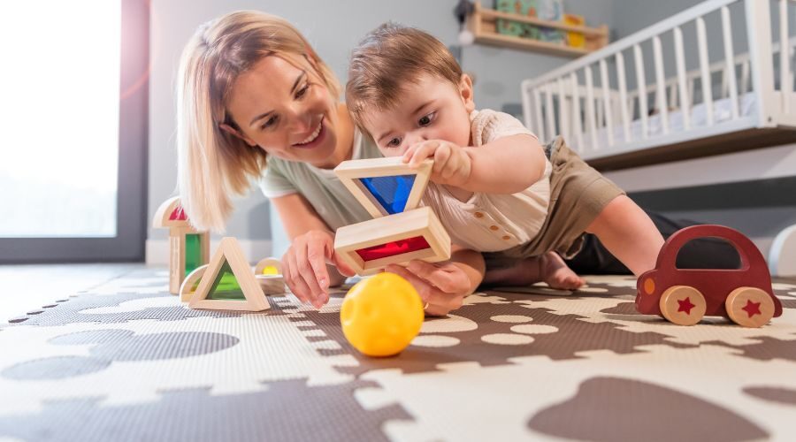 Mother playing with her son